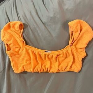 Yellow ultra crop cap sleeve top